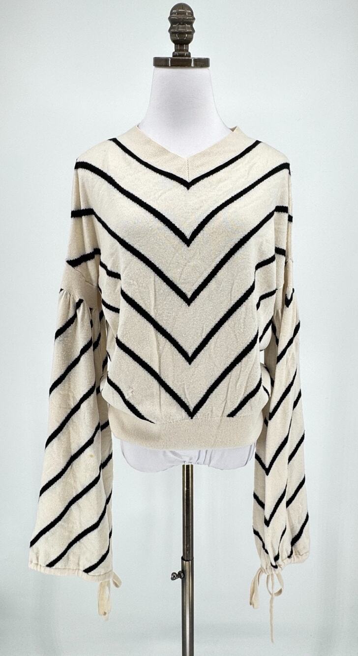 Zimmermann Maples Louche Ivory Black Chevron Wool Cashmere Sweater Sz US 6